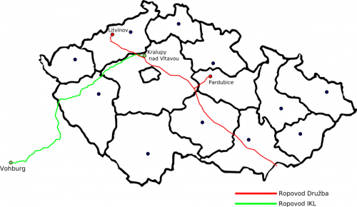 Zdroj: Wikipedia („Czech pipelines“. Licencováno pod Volné dílo via Wikimedia Commons - https://commons.wikimedia.org/wiki/File:Czech_pipelines.png#/media/File:Czech_pipelines.png)