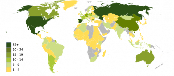 Autor: Mehmet Karatay, updates see below – Vlastní dílo – vectorised form of File:Biosphere_Reserves.png, using File:BlankMap-World6, compact.svg as a base., Volné dílo, https://commons.wikimedia.org/w/index.php?curid=3603331
